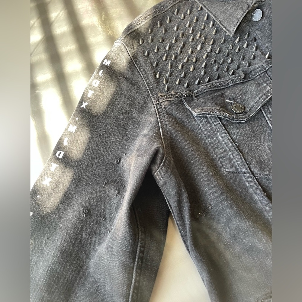 Custom Denim Jacket Givenchy Inspired Spikes Fray… - image 8